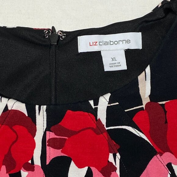 Liz Claiborne Princess Seam Pleat Neck A Line Floral Midi Dress XL Sleeveless - Picture 10 of 12